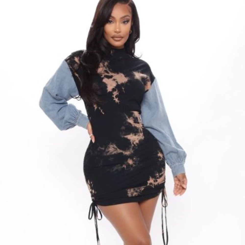 NWOT - Sending Mixed Signals Tie Dye Mini Dress - Black/combo
